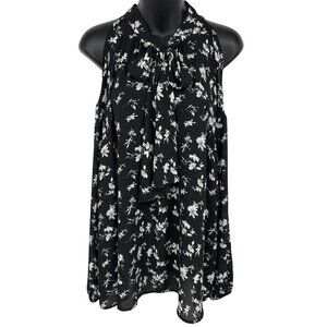 Torrid Women 1X Black White Floral Georgette Tie Front Cold Shoulder Blouse New